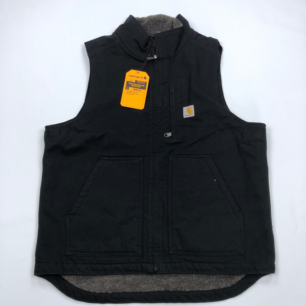 Carhartt Mens Washed Duck Sherpa-Lined Mock-Neck Vest Black OV4277-M Size M NWT